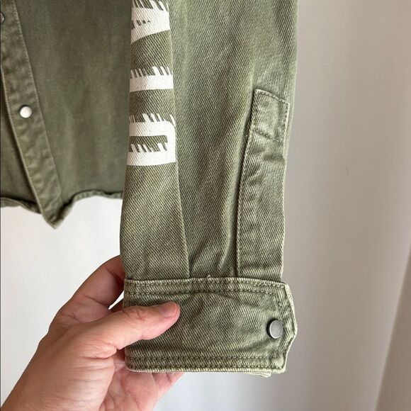 Zara Distressed heavy Jean Khaki Green Shirt Jacket Shacket men’s medium EUC! - Picture 7 of 9